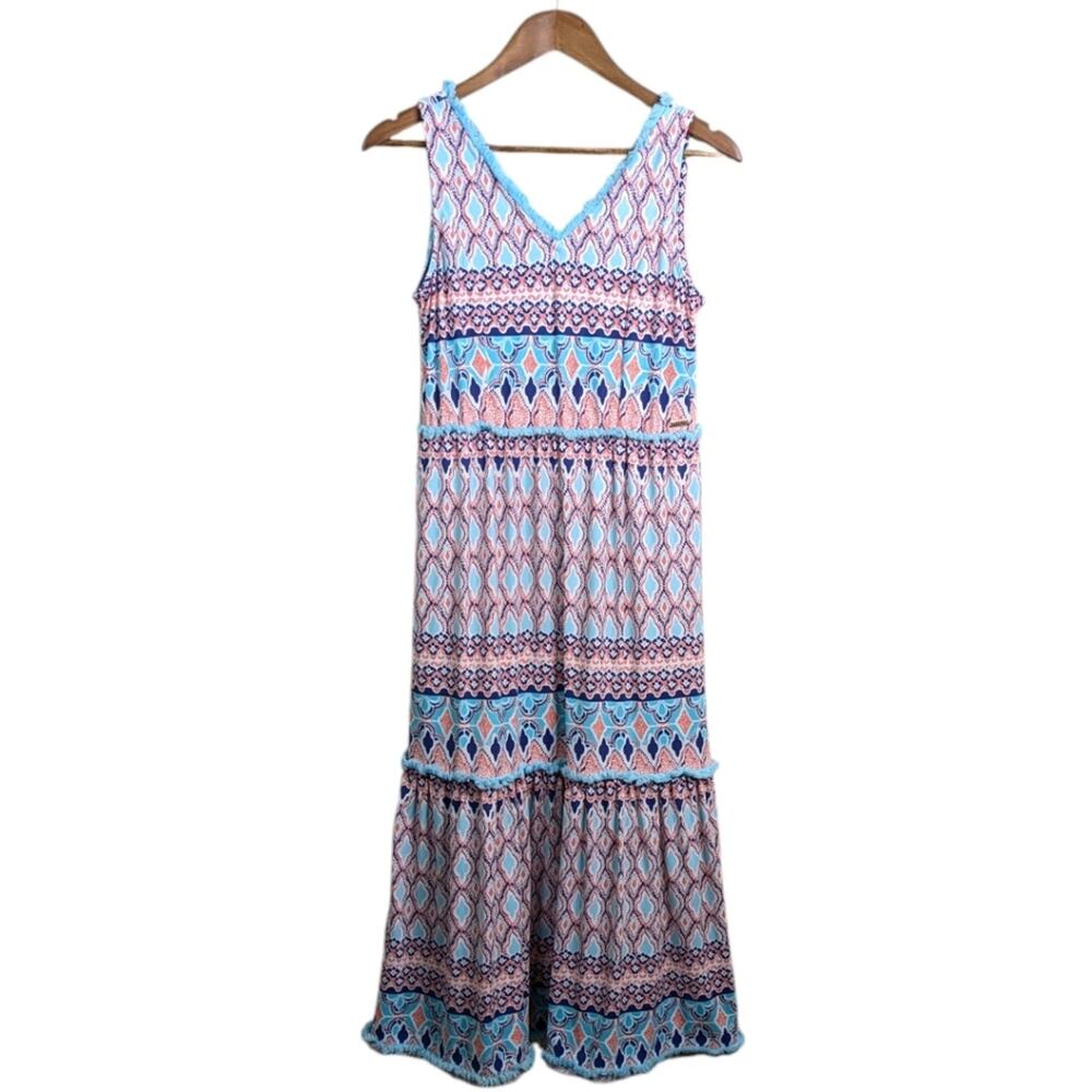 Cabana Life St Barts Tiered Maxi Dress Small Coverluxe Fringe Multicolor Resort
